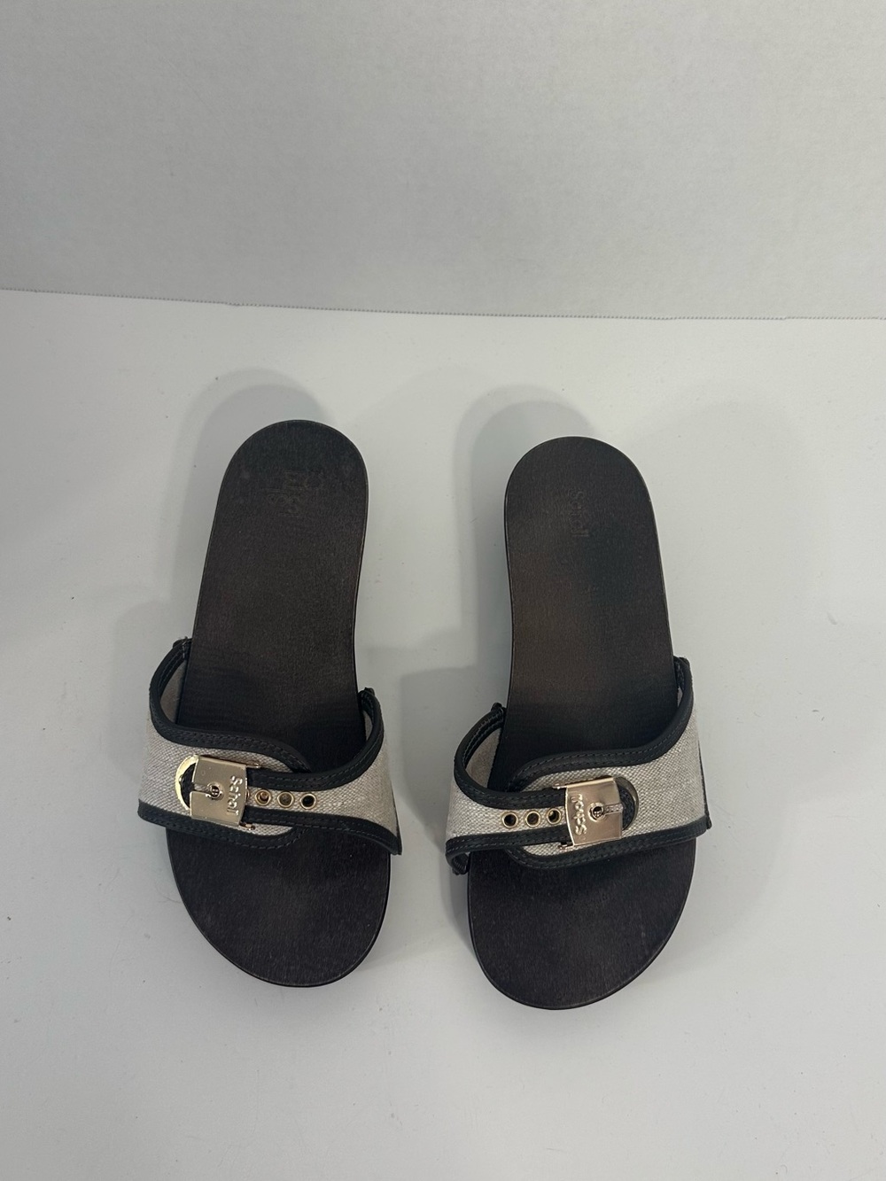 See by Chloe x Scholl Pescura Wooden Slide Sandles Linen Beige Canvas